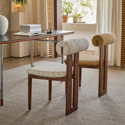 Rustic Upholstered Open Back Dining Chair with Wooden Frame