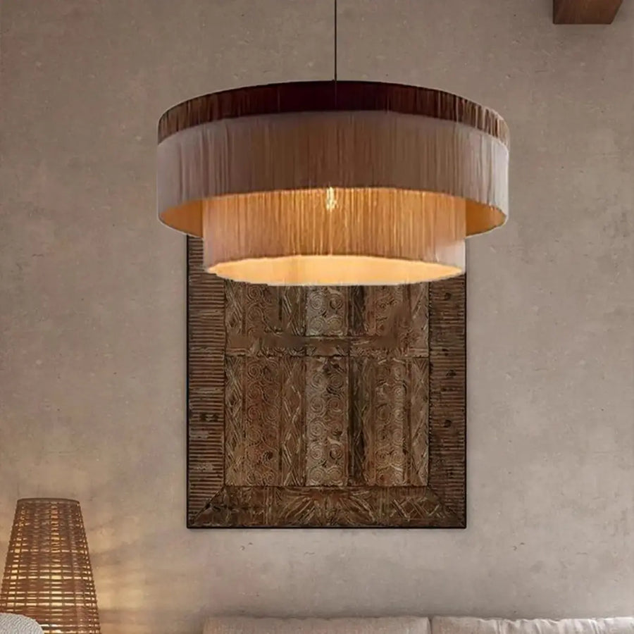 Rustic Wabi-sabi Tiered Fringe Round Adjustable Chandelier