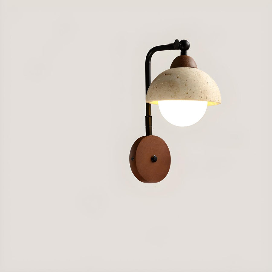Rustic Walnut Wood Dome Stone Shade Wall Sconce