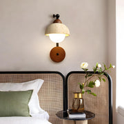 Rustic Walnut Wood Dome Stone Shade Wall Sconce