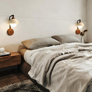 Rustic Walnut Wood Dome Stone Shade Wall Sconce