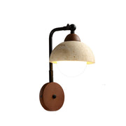 Rustic Walnut Wood Dome Stone Shade Wall Sconce