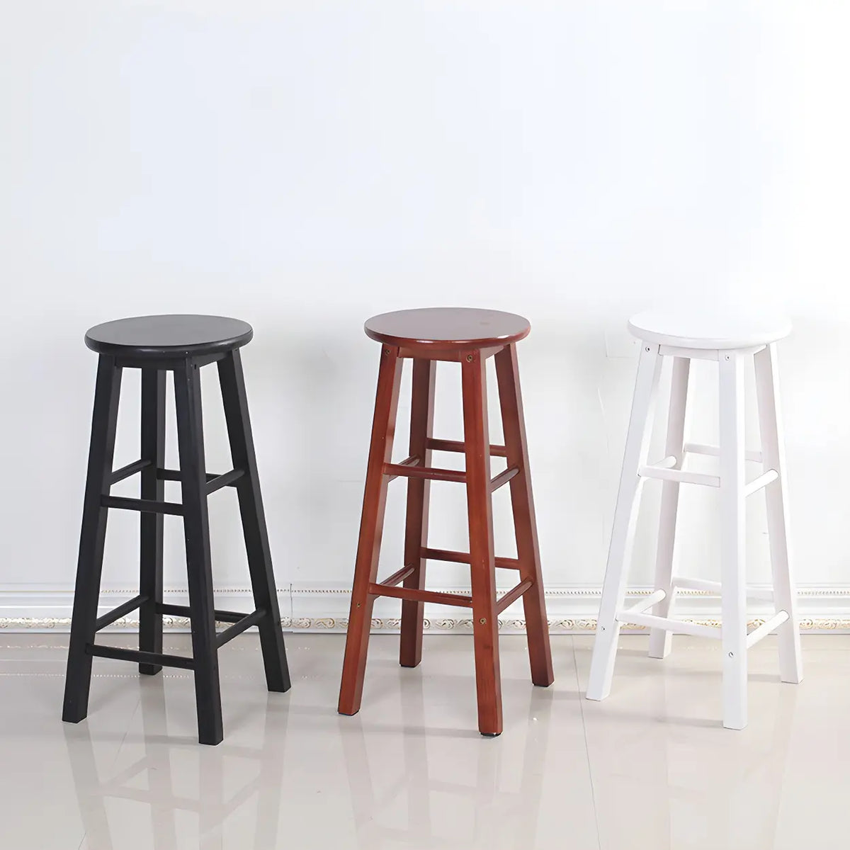 Rustic Wood Black Walnut White Round Bar Stool With Footrest