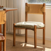 Rustic Wood Woven Rope Open Back Armless Dining Chair