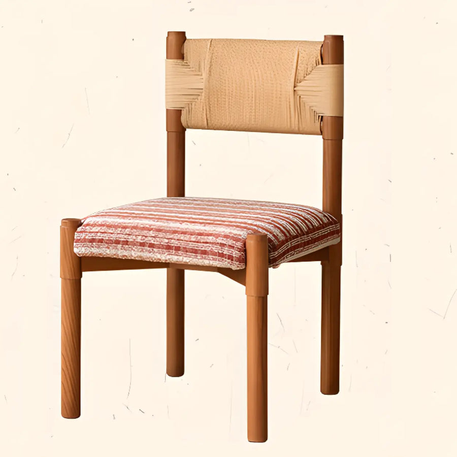 Rustic Wood Woven Rope Open Back Armless Dining Chair