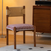 Rustic Wood Woven Rope Open Back Armless Dining Chair
