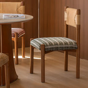 Rustic Wood Woven Rope Open Back Armless Dining Chair