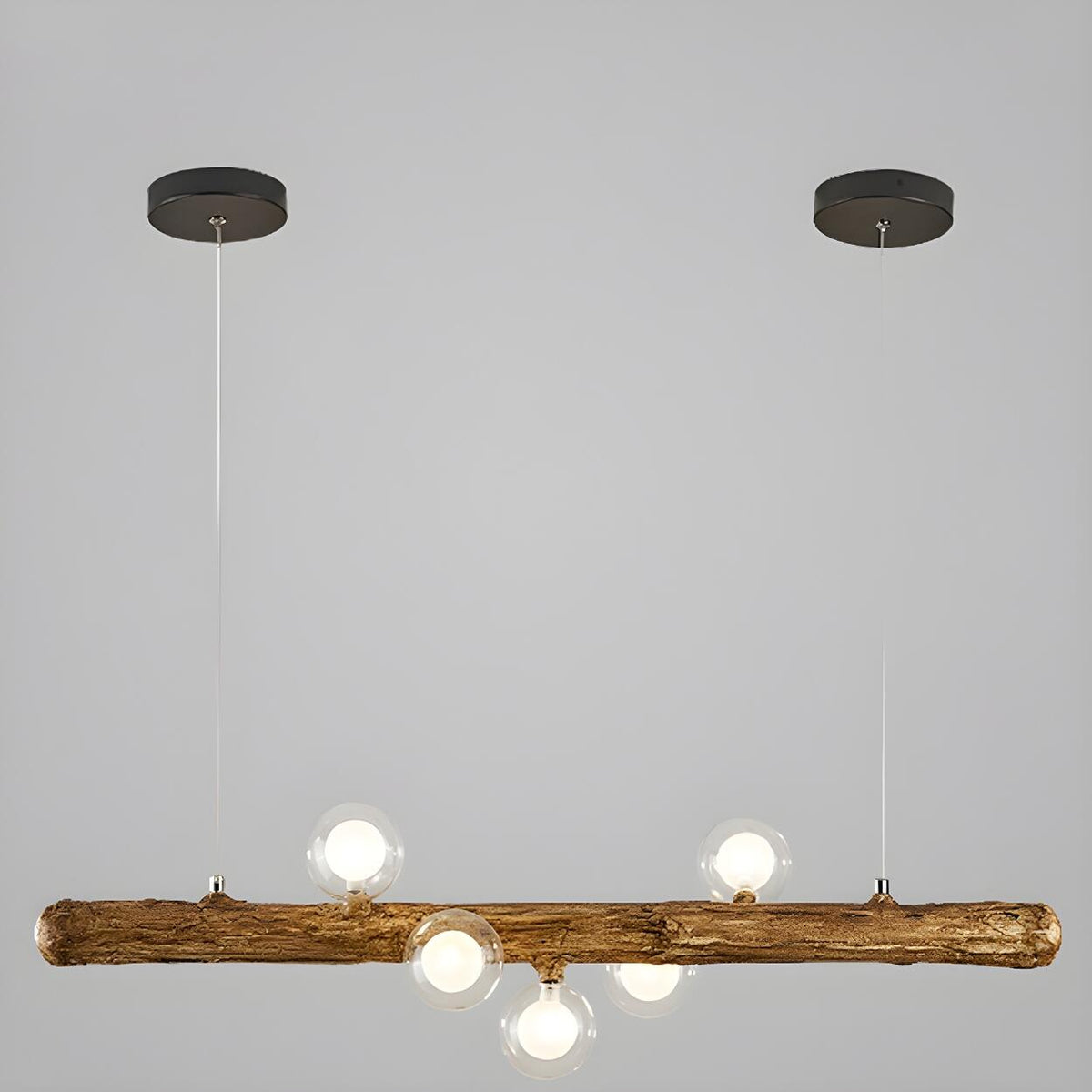 Rustic Wooden Beam and Bubble Island Pendant Light