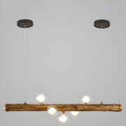 Rustic Wooden Beam and Bubble Island Pendant Light