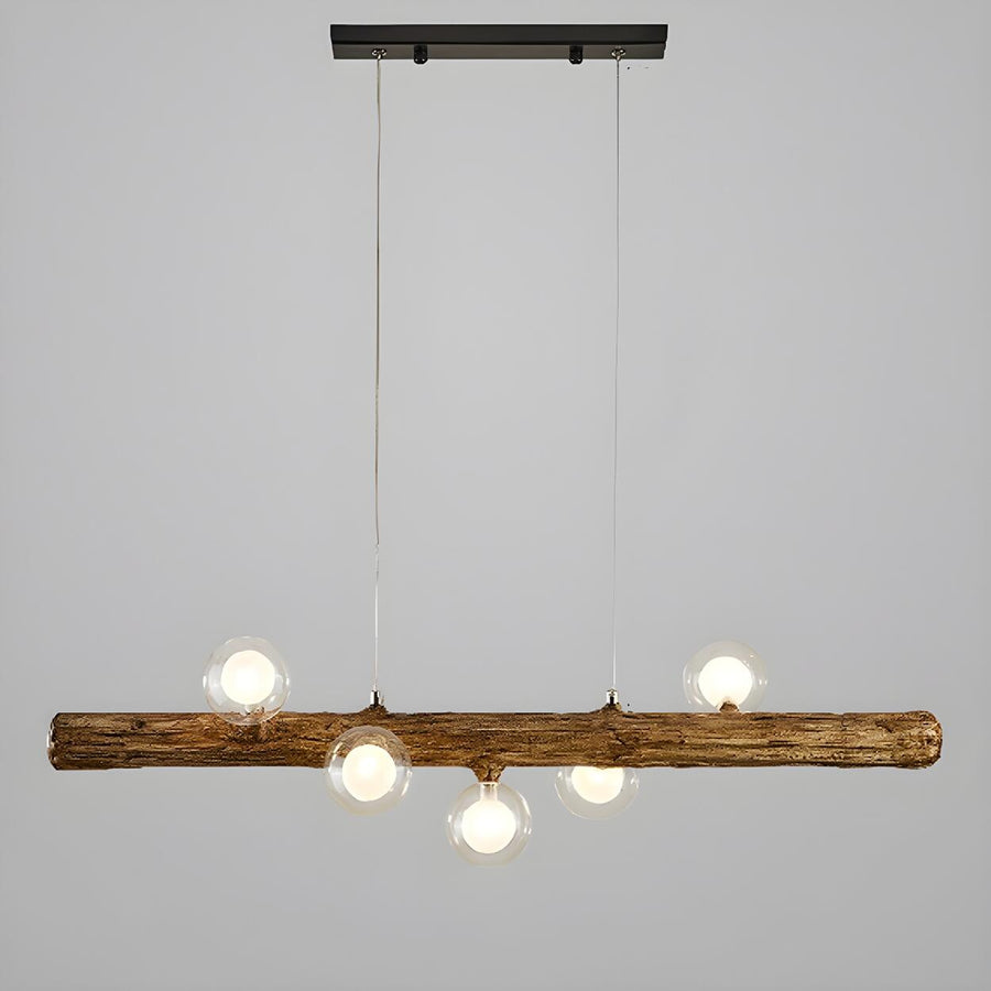 Rustic Wooden Beam and Bubble Island Pendant Light