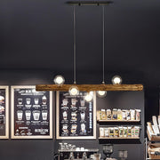 Rustic Wooden Beam and Bubble Island Pendant Light