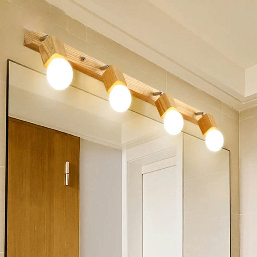 Rustic Wooden Geometric 3-Light Vanity Sconce Light