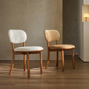Rustic Woven Upholstered Open Back Wood Frame Dining Chair