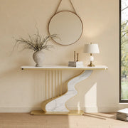 S-Curve Base Stone White and Gold Hallway Console Table