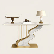 S-Curve Base Stone White and Gold Hallway Console Table