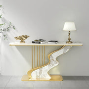 S-Curve Base Stone White and Gold Hallway Console Table