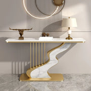S-Curve Base Stone White and Gold Hallway Console Table
