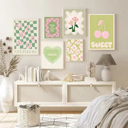 Wavy Pop Sage Green Canvas Posters