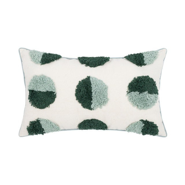 Sage Green Circles Tufted Cushion Cover