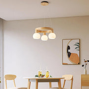 Scandinavian 9-Light GLobe Wooden Ring Chandelier
