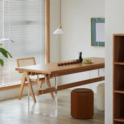 Scandinavian Acrylic Trestle Rectangular Wood Dining Table