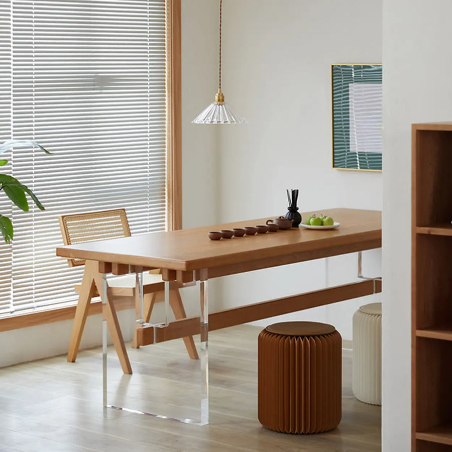 Scandinavian Acrylic Trestle Rectangular Wood Dining Table
