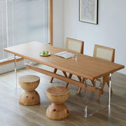 Scandinavian Acrylic Trestle Rectangular Wood Dining Table