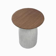 Scandinavian Brown Round Wood Top White Pedestal Side Table