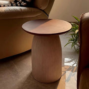 Scandinavian Brown Round Wood Top White Pedestal Side Table
