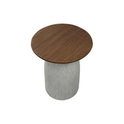 Scandinavian Brown Round Wood Top White Pedestal Side Table
