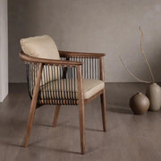 Scandinavian Curved Back Rope Cushion Wood Arm Dining Chair