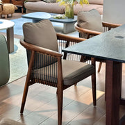 Scandinavian Curved Back Rope Cushion Wood Arm Dining Chair