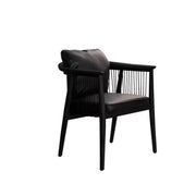 Scandinavian Curved Back Rope Cushion Wood Arm Dining Chair