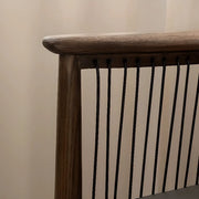 Scandinavian Curved Back Rope Cushion Wood Arm Dining Chair