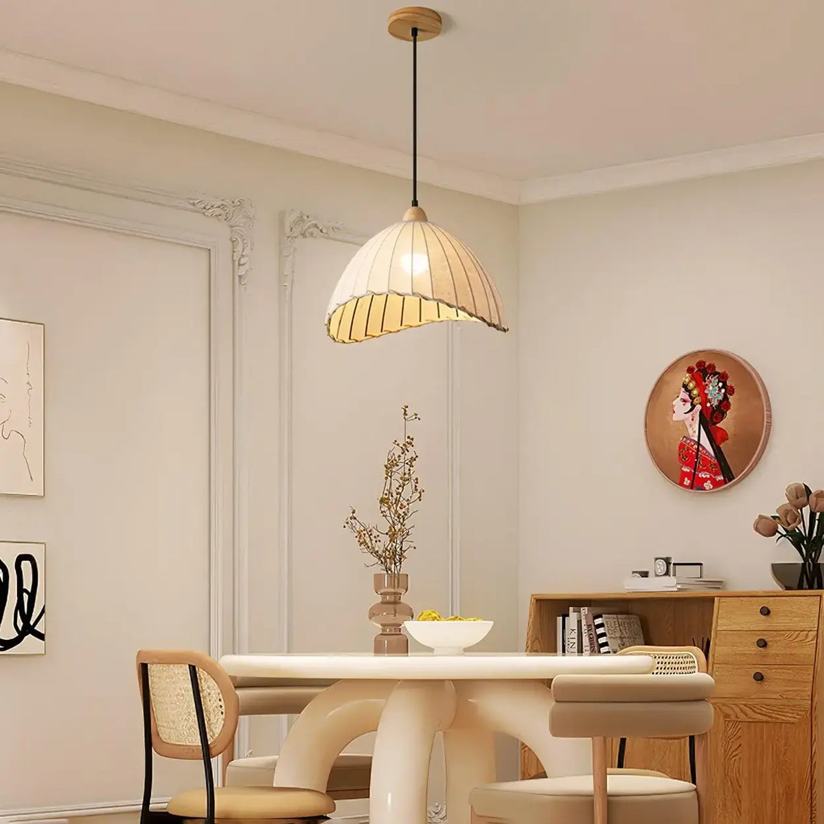 Scandinavian Dining Room Fabric White Dome Pendant Light