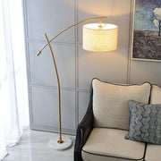 Scandinavian Fabric Drum Arched Gold Floor Lamp