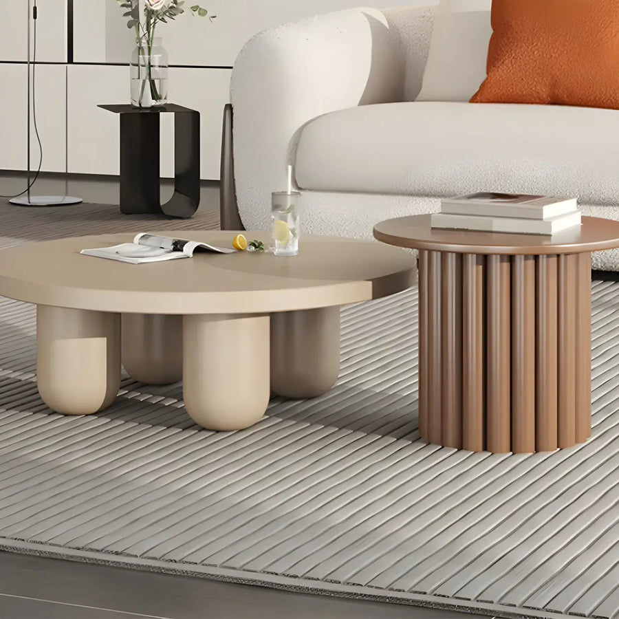 Scandinavian Khaki Brown Wooden Round Coffee Table Set