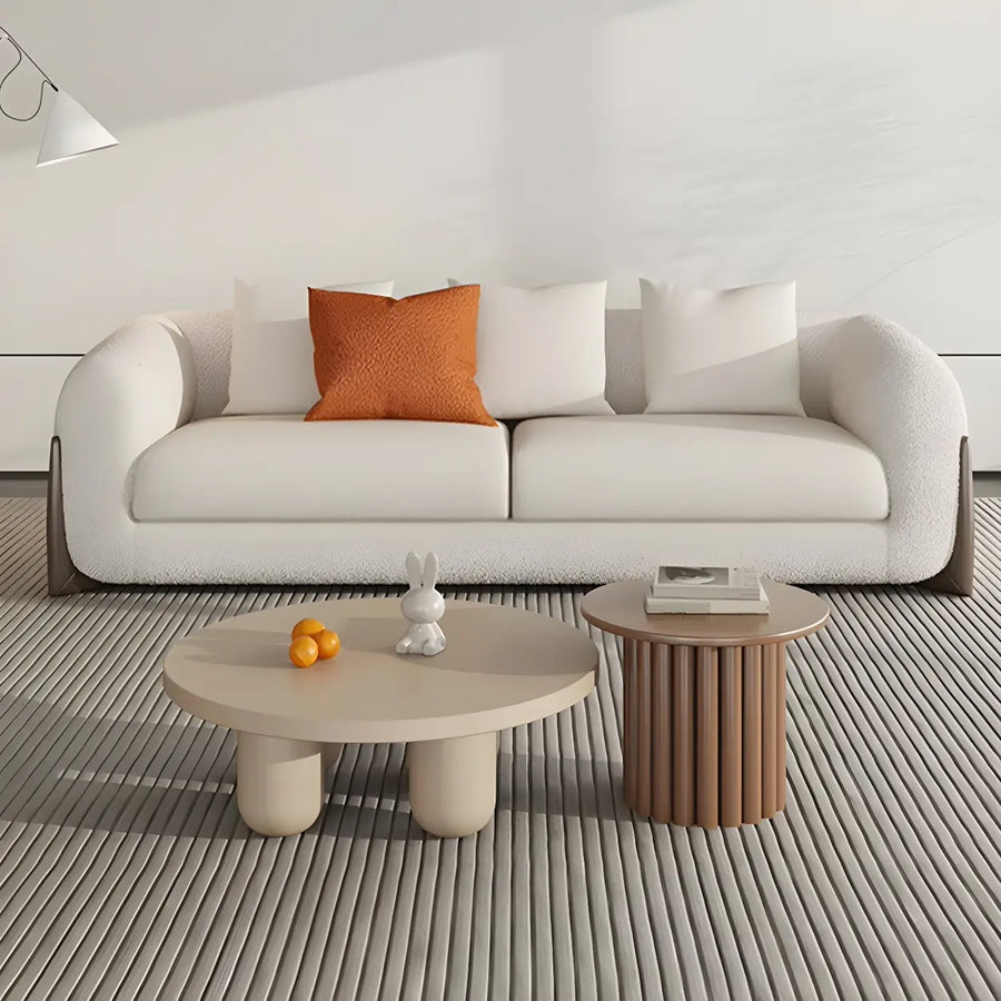 Scandinavian Khaki Brown Wooden Round Coffee Table Set