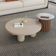 Scandinavian Khaki Brown Wooden Round Coffee Table Set