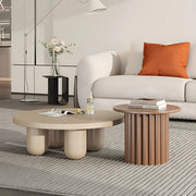 Scandinavian Khaki Brown Wooden Round Coffee Table Set