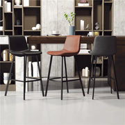 Scandinavian Leather Saddle Bar Stool with Low Back