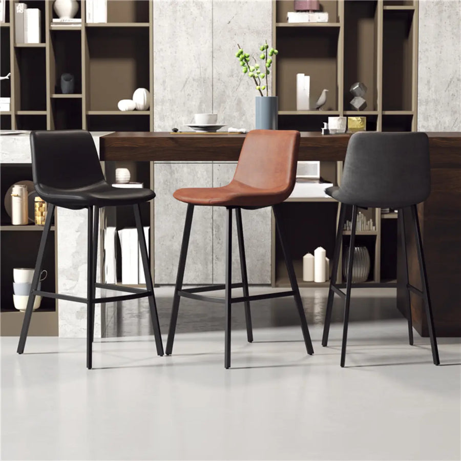 Scandinavian Leather Saddle Bar Stool with Low Back
