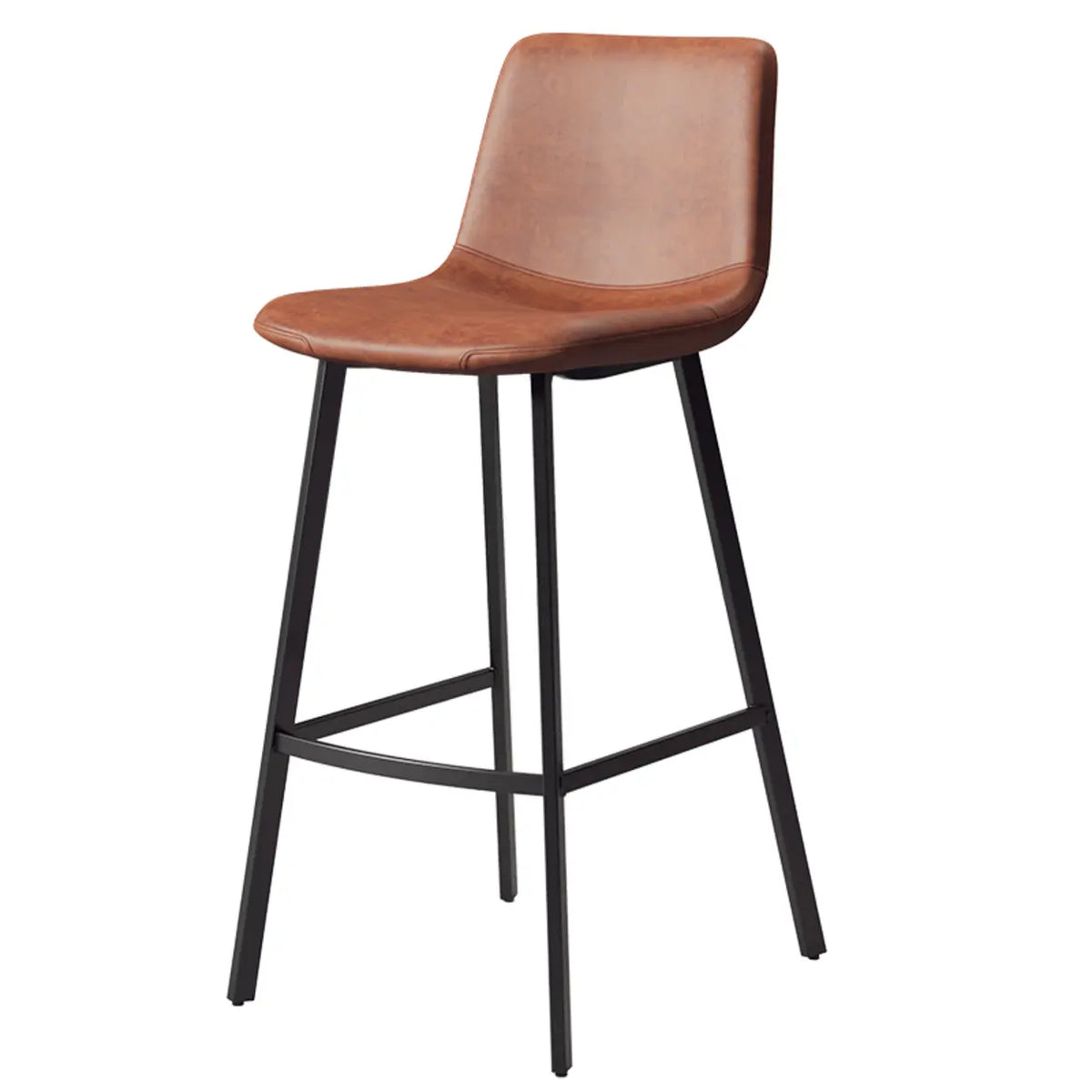 Scandinavian Leather Saddle Bar Stool with Low Back