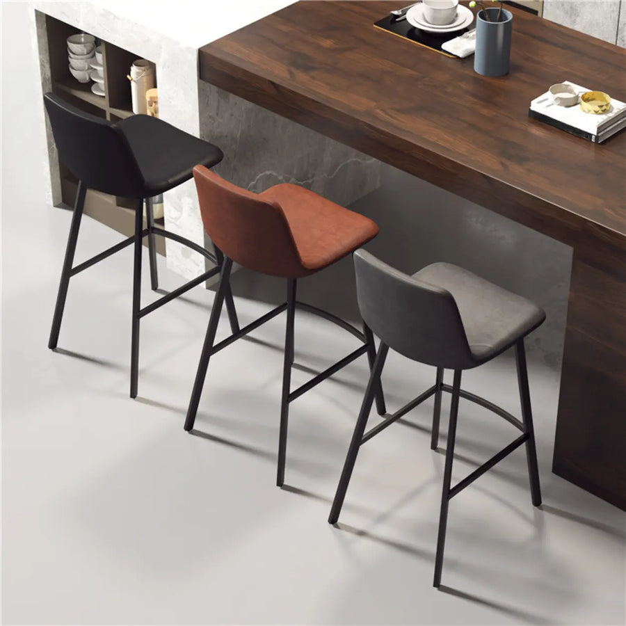 Scandinavian Leather Saddle Bar Stool with Low Back
