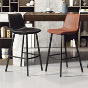 Scandinavian Leather Saddle Bar Stool with Low Back