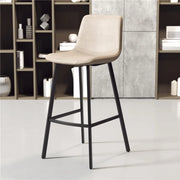 Scandinavian Leather Saddle Bar Stool with Low Back