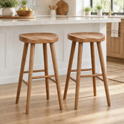 Scandinavian Minimalist Brown Wood Bar Stool with Footrest