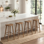 Scandinavian Minimalist Brown Wood Bar Stool with Footrest