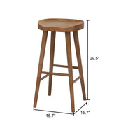 Scandinavian Minimalist Brown Wood Bar Stool with Footrest