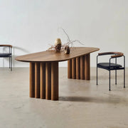 Scandinavian Minimalist Oval Wooden Fluted Base Dining Table